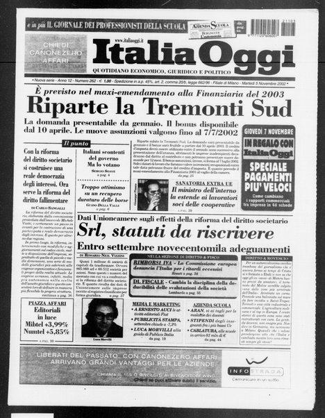 Italia oggi : quotidiano di economia finanza e politica